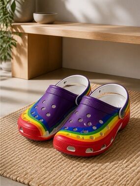 EUC CROCS Adult Unisex Classic Rainbow Clogs Sandals Shoes - Men 9 - Women 11